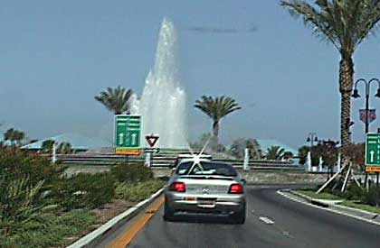 Clearwater Beach Roundabout fountain as seen when arriving from the Mainland