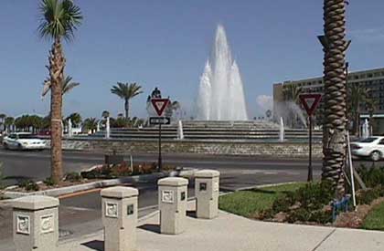 Clearwater Beach roundabout fountain viewed from Clearwater Marina